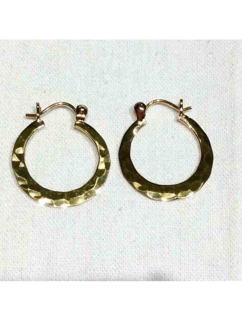 GOLD VERMEIL STERLING SILVER HAMMERED HOOP EARRINGS - Picture 2 of 3